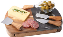 Load image into Gallery viewer, Black Marble Cheese Board Set with Knives
