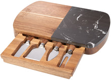 Load image into Gallery viewer, Black Marble Cheese Board Set with Knives
