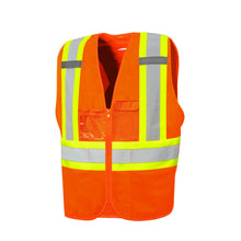 Charger l&#39;image dans la galerie, Solid Front/Mesh Back Traffic Vest with Zipper, 4&quot; Refl. Tape, 8 Pockets
